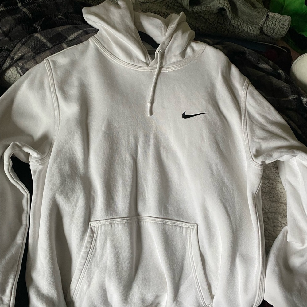 Nike Men's White Hoodie with Black Logo